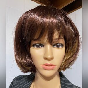 NWT Cosplay dress up costume wig auburn copper blonde highlights extra short bob